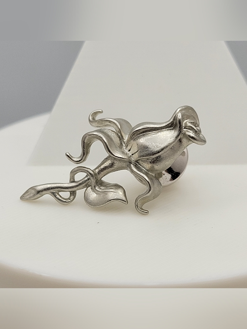 Vintage Avon Silver Rose Lapel Pin 3D Sculptural Tack Pin Flower